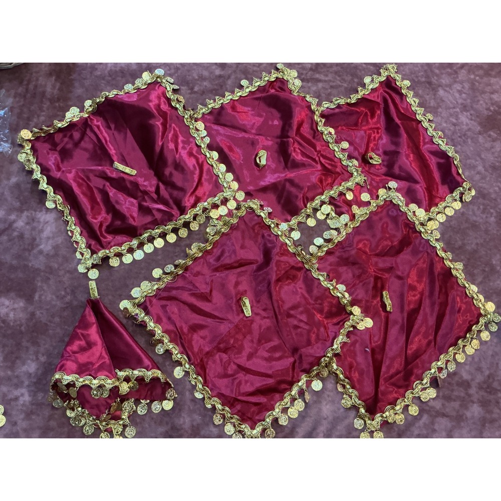 Turkish Henna Night Kina Gecesi Burgundy Satin Coin Fringe Covers Set of 6